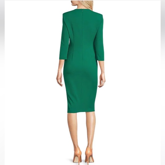 Calvin Klein 3/4 Sleeve Side Slit Scuba Crepe Faux Wrap Dress Green Size 6 - Picture 2 of 4